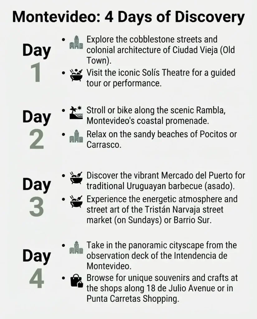 A minimalist checklist for solo travelers visiting Montevideo, including safety items, documentation, and local transport essentials.