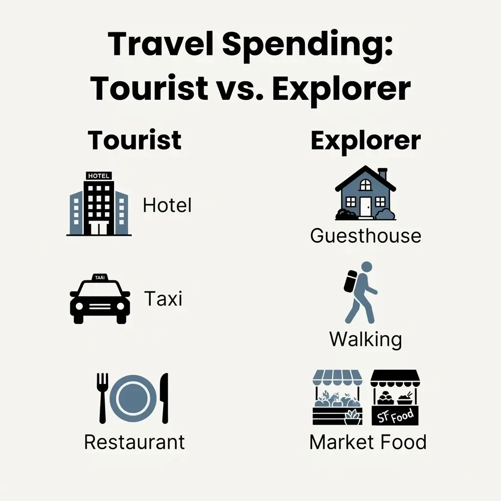A side-by-side comparison chart showing the differences between traditional "tourist" spending and "intentional explorer" spending habits.